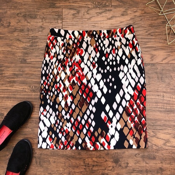BOSS • Vilea 1 Skirt pencil slim abstract snake print red tan black white - Picture 2 of 14